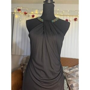 Lauren Ralph Lauren Black Beaded Halter Gown Dress Size 6 Ruched Jersey NWT